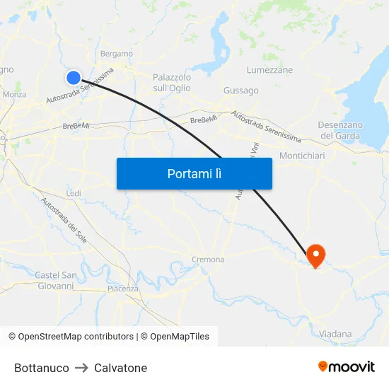 Bottanuco to Calvatone map