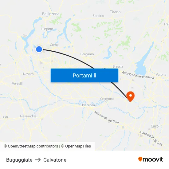 Buguggiate to Calvatone map