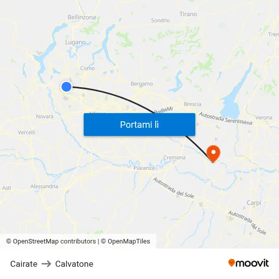 Cairate to Calvatone map