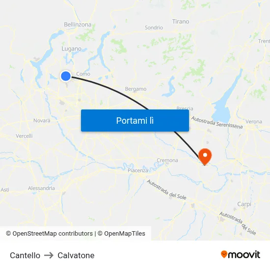 Cantello to Calvatone map