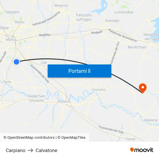 Carpiano to Calvatone map