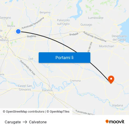 Carugate to Calvatone map