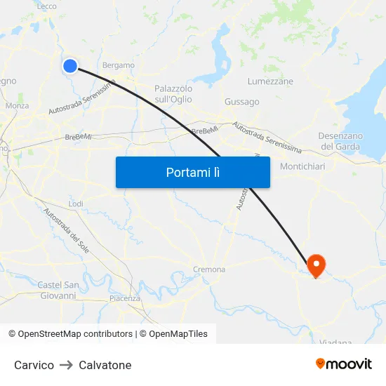 Carvico to Calvatone map