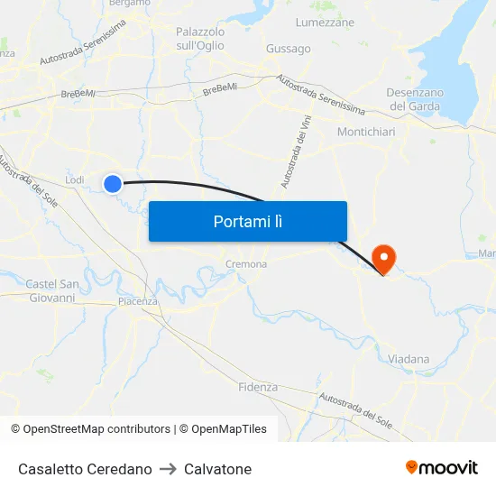 Casaletto Ceredano to Calvatone map