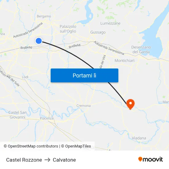 Castel Rozzone to Calvatone map