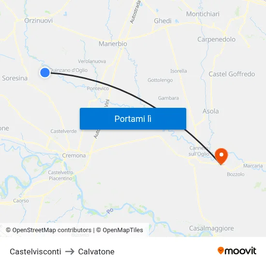 Castelvisconti to Calvatone map