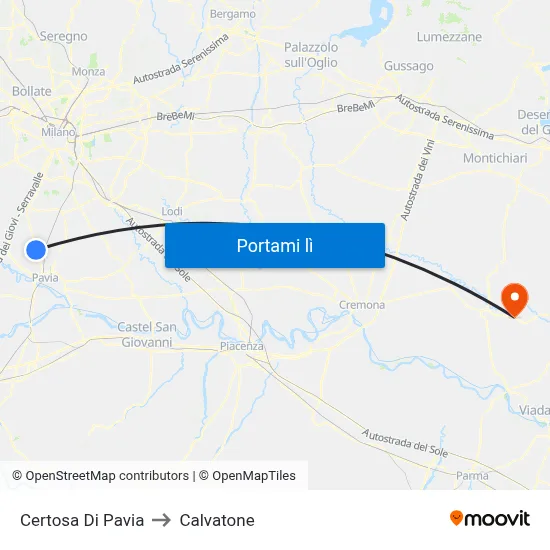 Certosa Di Pavia to Calvatone map