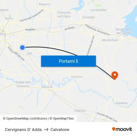 Cervignano D' Adda to Calvatone map