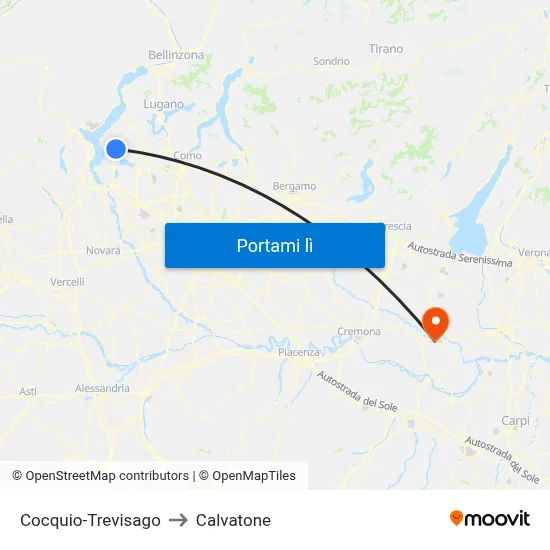 Cocquio-Trevisago to Calvatone map