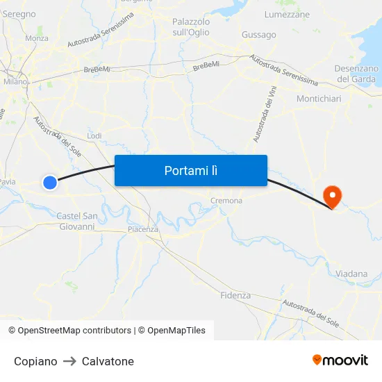 Copiano to Calvatone map