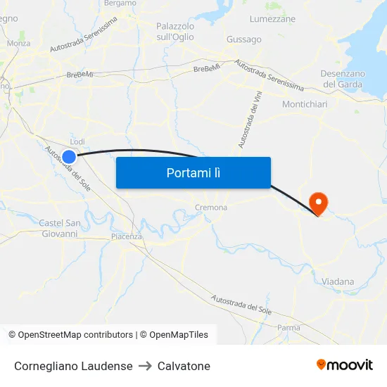 Cornegliano Laudense to Calvatone map