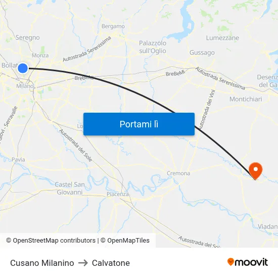 Cusano Milanino to Calvatone map