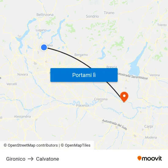 Gironico to Calvatone map