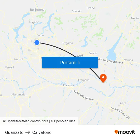 Guanzate to Calvatone map