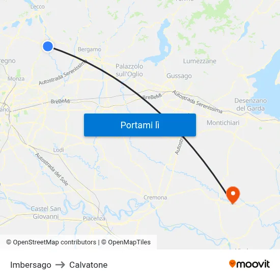 Imbersago to Calvatone map