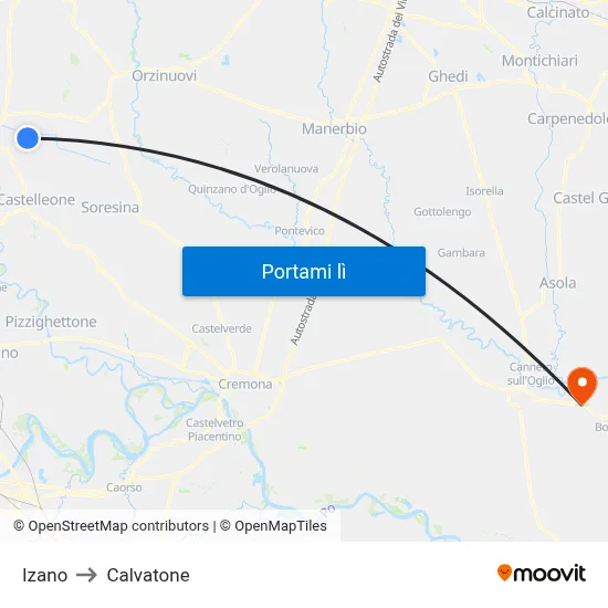 Izano to Calvatone map