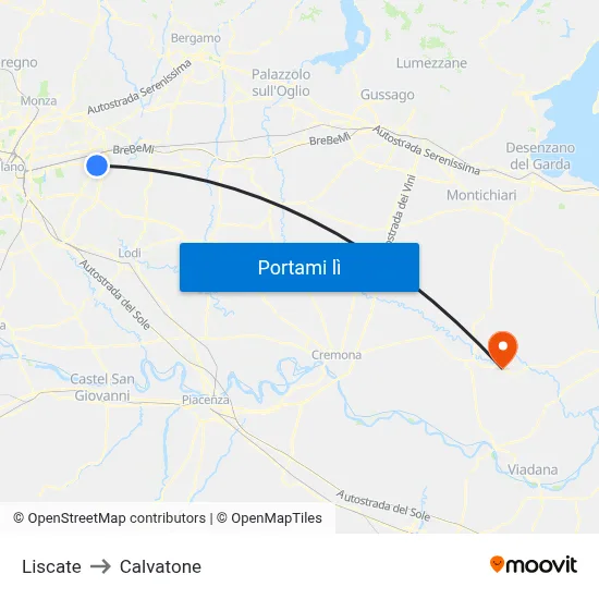 Liscate to Calvatone map