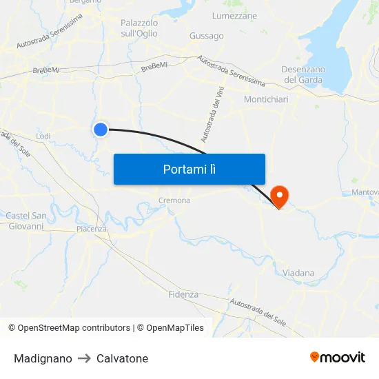 Madignano to Calvatone map