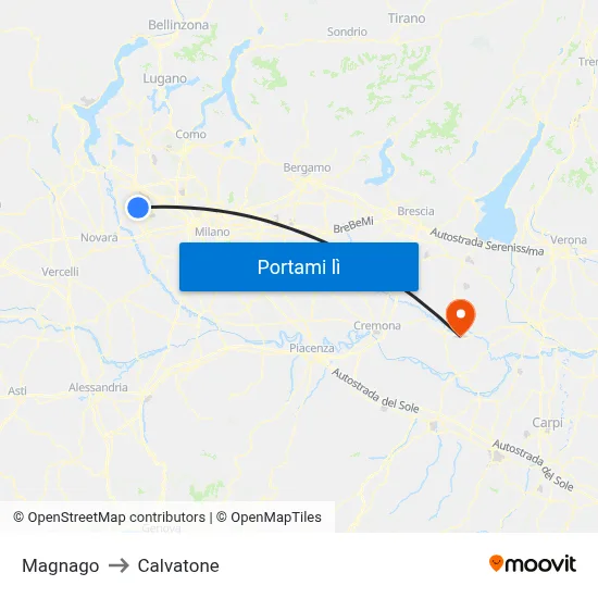 Magnago to Calvatone map