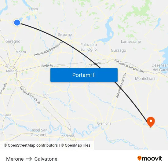 Merone to Calvatone map