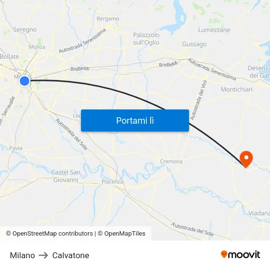 Milano to Calvatone map