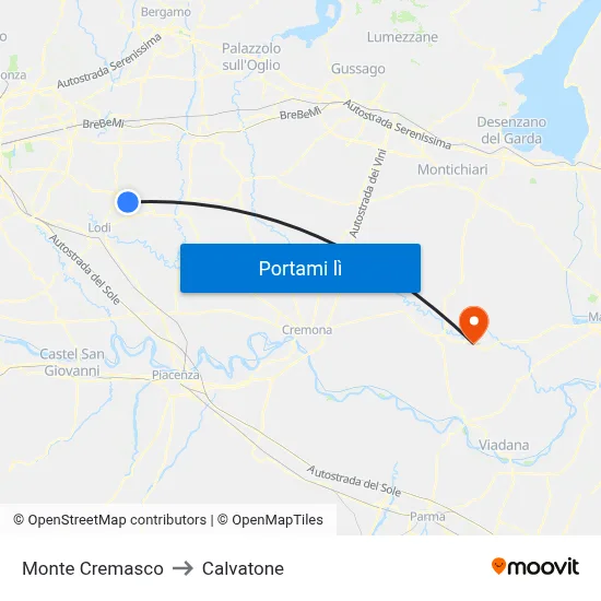 Monte Cremasco to Calvatone map