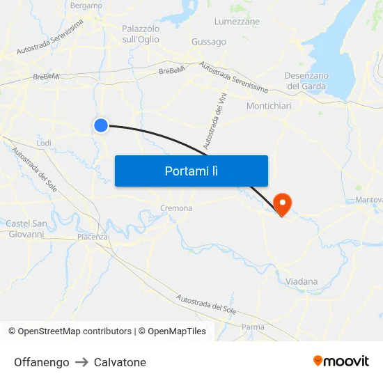 Offanengo to Calvatone map