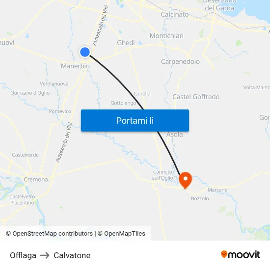 Offlaga to Calvatone map