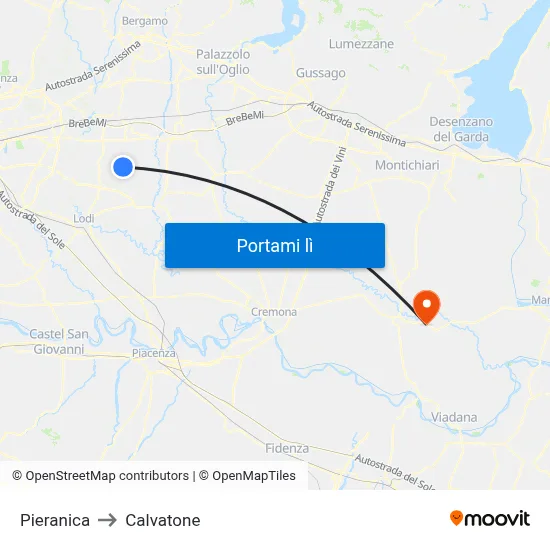 Pieranica to Calvatone map