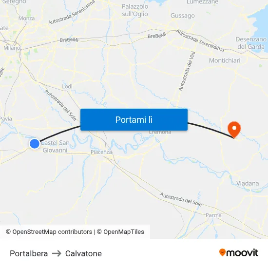 Portalbera to Calvatone map