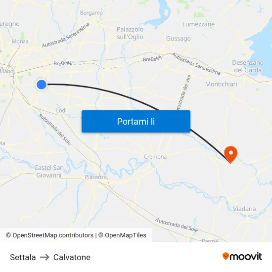 Settala to Calvatone map