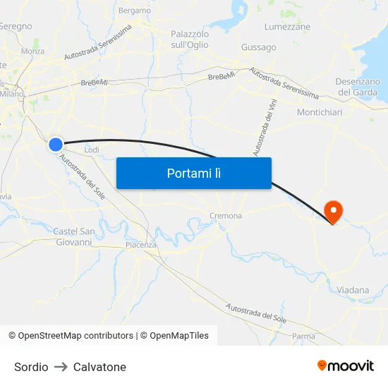 Sordio to Calvatone map