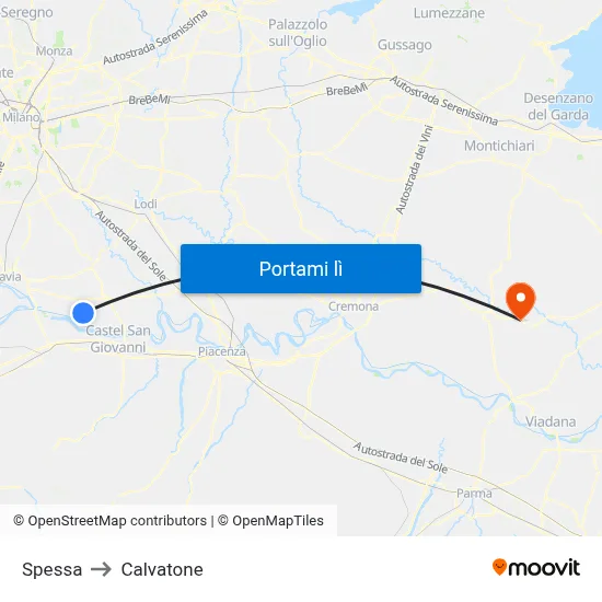 Spessa to Calvatone map