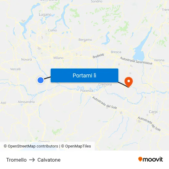 Tromello to Calvatone map