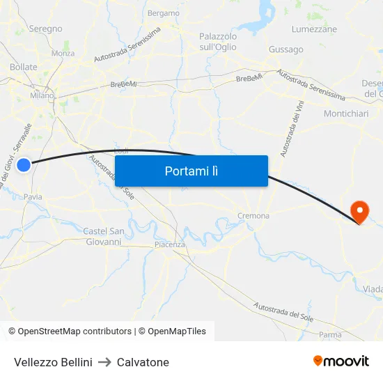 Vellezzo Bellini to Calvatone map