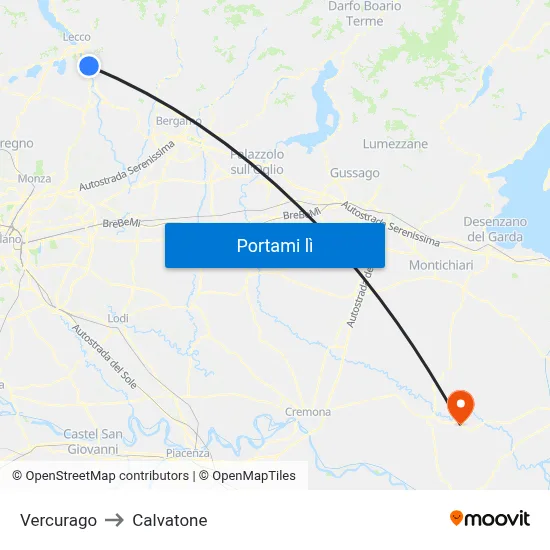 Vercurago to Calvatone map