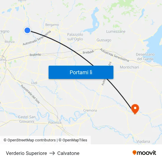 Verderio Superiore to Calvatone map