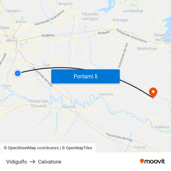 Vidigulfo to Calvatone map