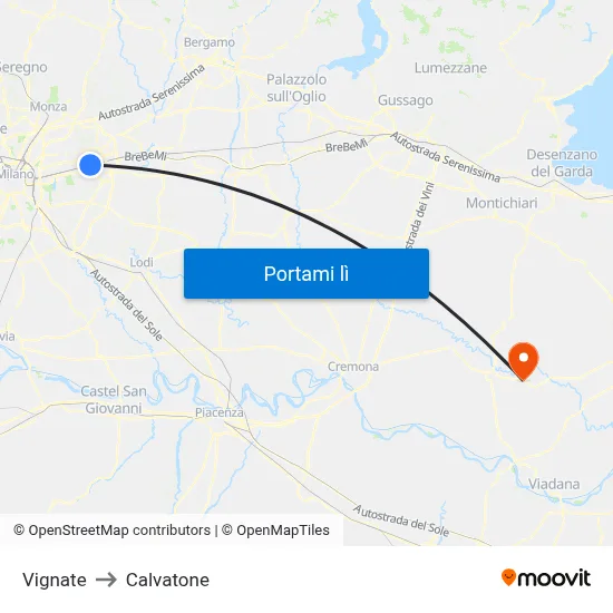 Vignate to Calvatone map
