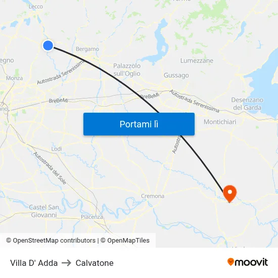 Villa D' Adda to Calvatone map