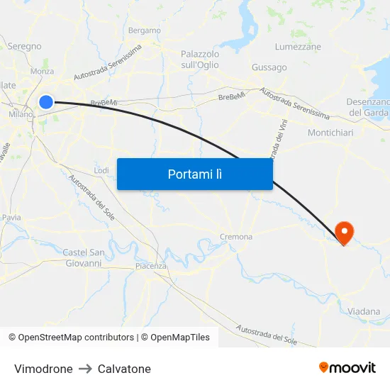 Vimodrone to Calvatone map