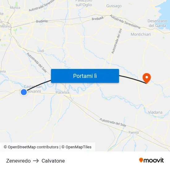 Zenevredo to Calvatone map
