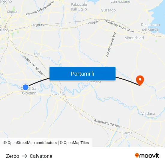 Zerbo to Calvatone map