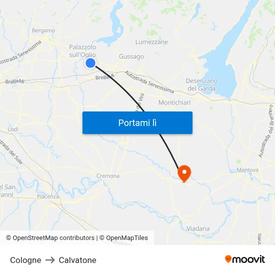 Cologne to Calvatone map