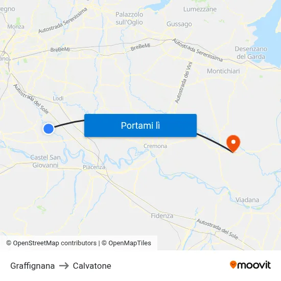 Graffignana to Calvatone map