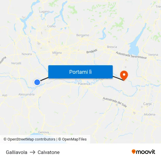 Galliavola to Calvatone map