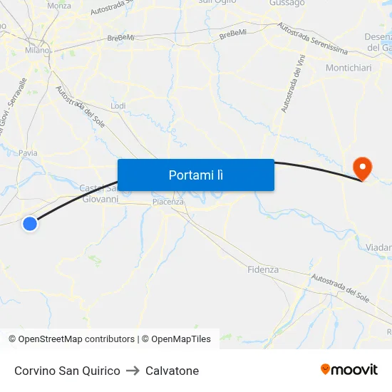 Corvino San Quirico to Calvatone map