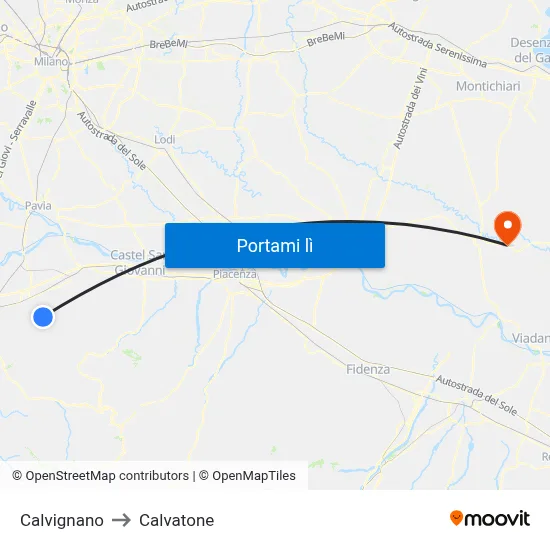 Calvignano to Calvatone map