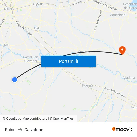 Ruino to Calvatone map