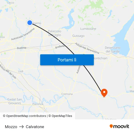 Mozzo to Calvatone map